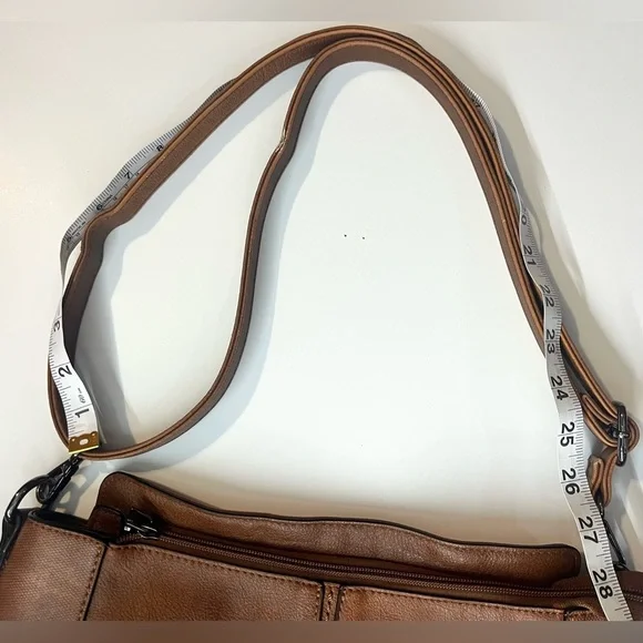 Realer Brown Faux Leather Bag Shoulder or Crossbody Purse Multiple Pockets - Picture 10 of 16